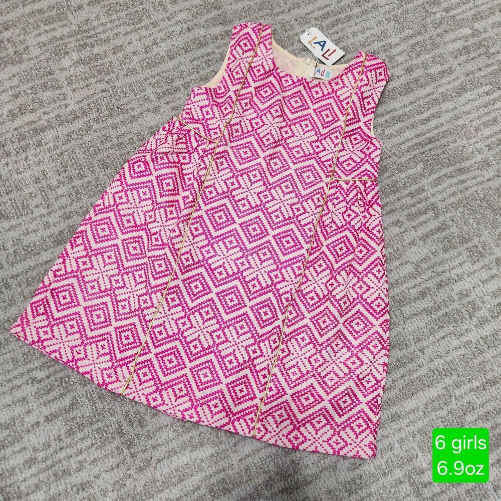 LALi girl's sleeveless shift tank pink gold white dress size 6